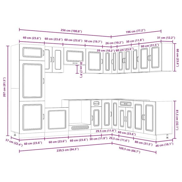 Комплект кухненски шкафове от 14 части Kalmar, инженерно дърво