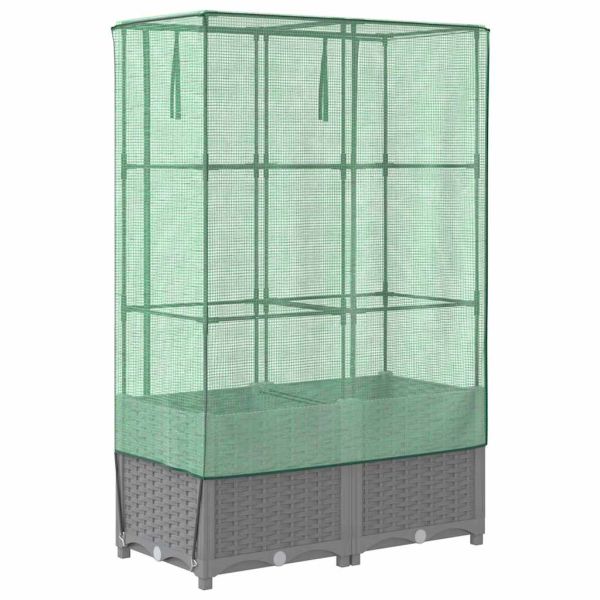 Повдигнато легло с оранжерия калъф, ратанов вид, 80x40x138 см