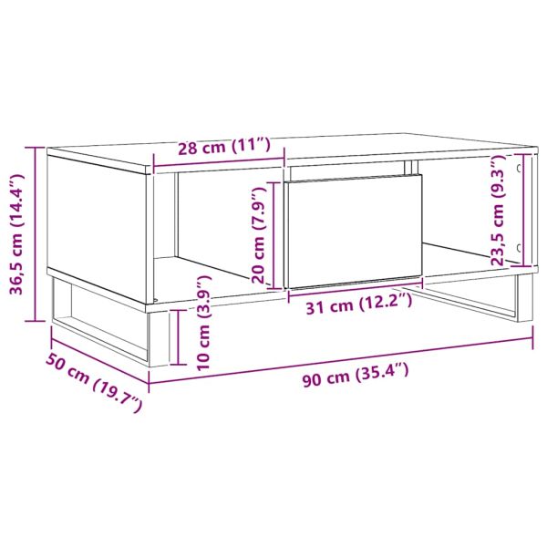 Кафе маса, дъб артизан, 90x50x36,5 см, инженерно дърво