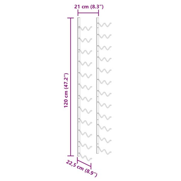 Стойка за вино за 24 бутилки, стенен монтаж, черна, желязо