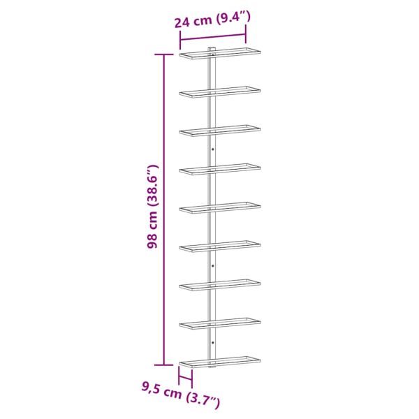 Стойка за вино за 9 бутилки, стенен монтаж, черна, желязо