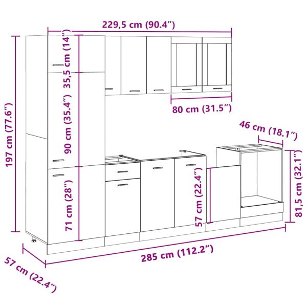 Комплект кухненски шкафове от 8 части "Lyon", дъб Сонома, инженерно дърво