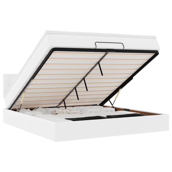 Османска легло с матраци&LED, бяло, 160x200 см, изкуствена кожа