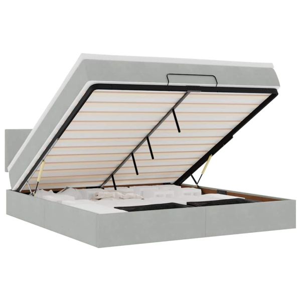 Османска легло с матрак и LED, светлосиво, 180x200 см, кадифе