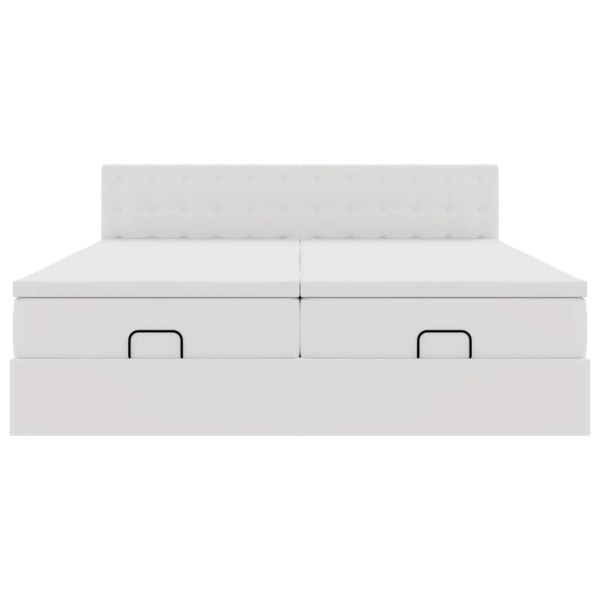Османска легло с матраци&LED, бяло, 160x200 см, изкуствена кожа