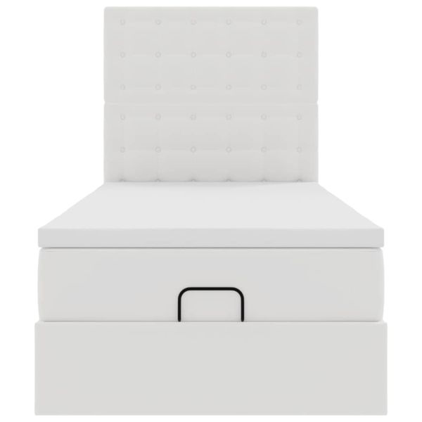 Османска легло с матрак&LED, бяло, 90x190 см, изкуствена кожа