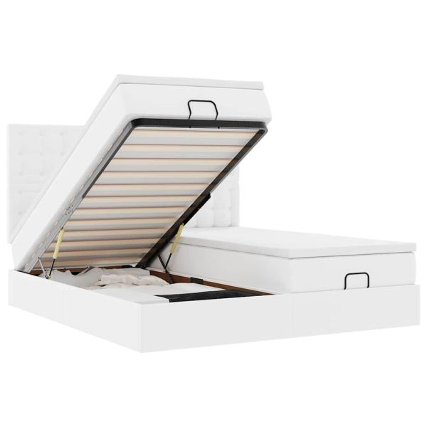 Османска легло с матраци&LED, бяло, 160x200 см, изкуствена кожа