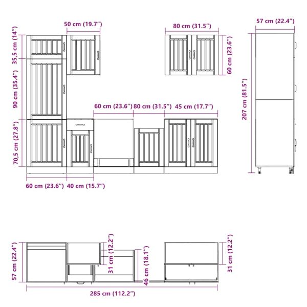 Комплект кухненски шкафове от 7 части Lucca, инженерно дърво