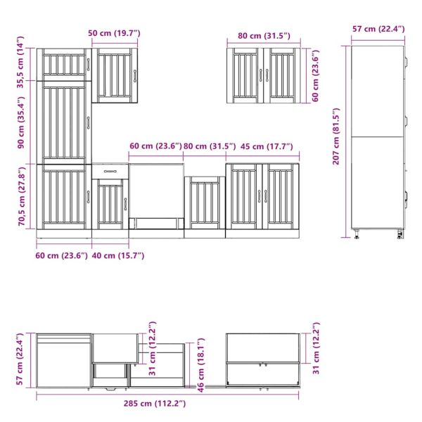Комплект кухненски шкафове от 7 части Lucca, инженерно дърво