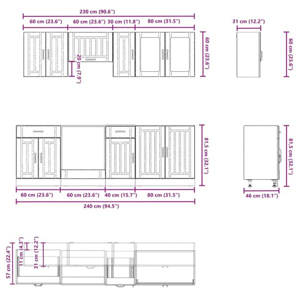 Комплект кухненски шкафове от 8 части "Lucca" опушен дъб, инженерна дървесина
