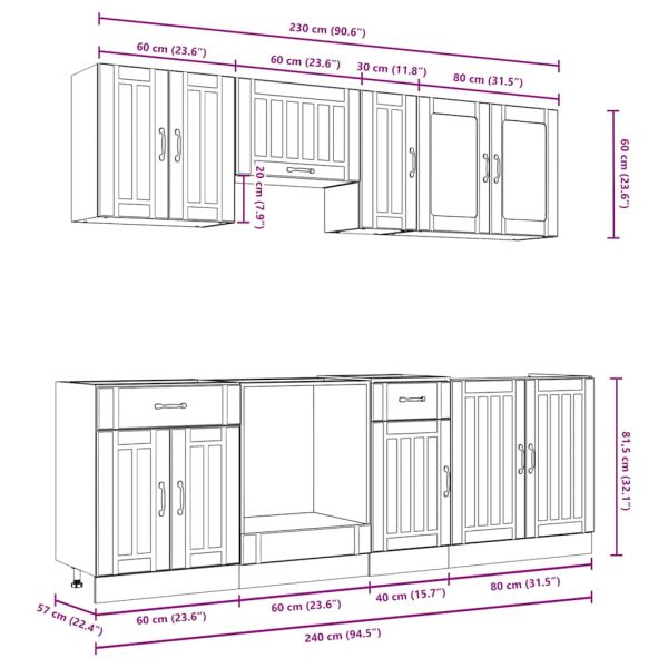 Комплект кухненски шкафове от 8 части "Lucca" опушен дъб, инженерна дървесина