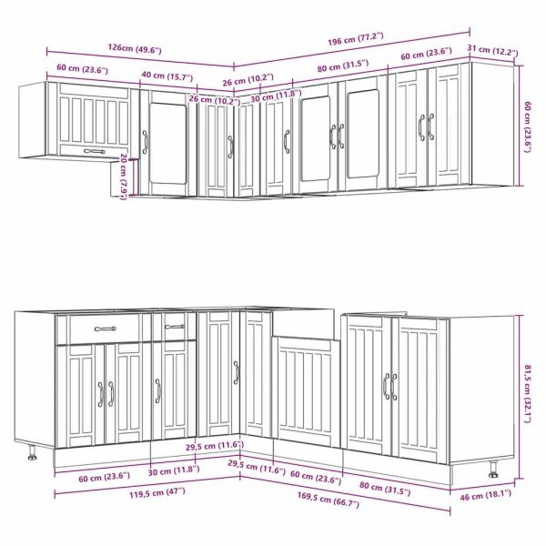 Комплект кухненски шкафове от 4 части Lucca, инженерно дърво