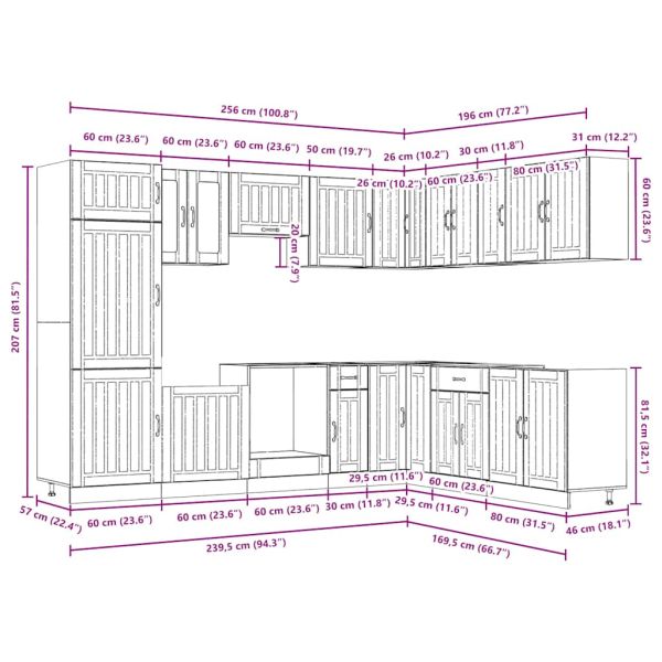 Комплект кухненски шкафове от 14 части Lucca, инженерно дърво