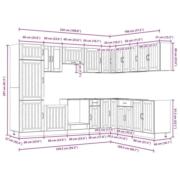 Комплект кухненски шкафове от 14 части Lucca, инженерно дърво