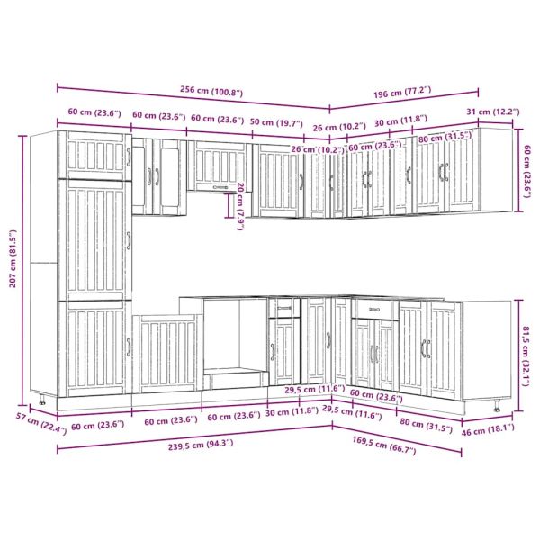 Комплект кухненски шкафове от 14 части Lucca, инженерно дърво