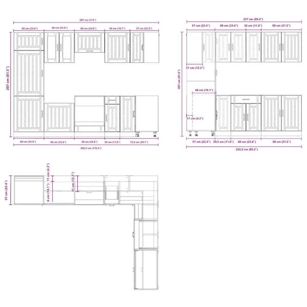 Комплект кухненски шкафове от 14 части Lucca, инженерно дърво