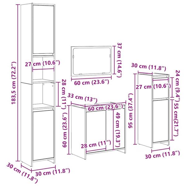 Комплект мебели за баня от 4 части Дъб артизан инженерно дърво