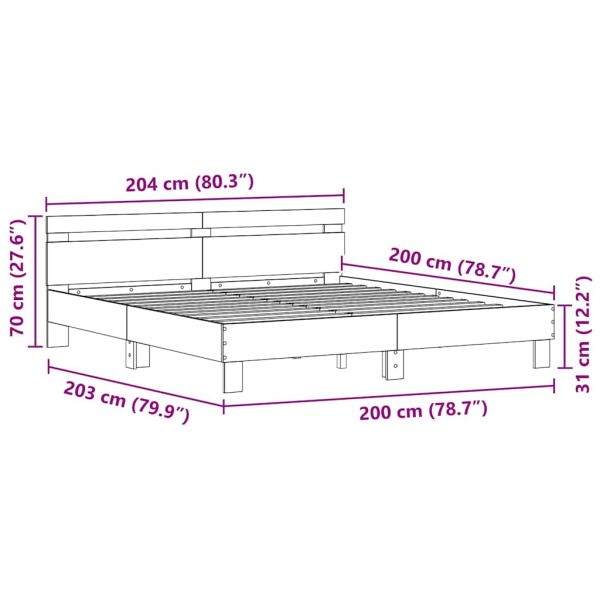 Рамка за легло с LED Черния дъб 200 x 200 cm Инженерно дърво