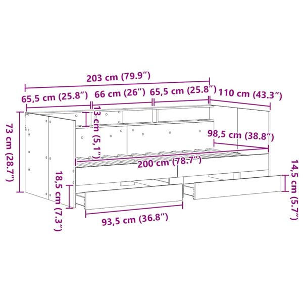 Легло-диван с таблото Дъб 100 x 200 cm Инженерно дърво