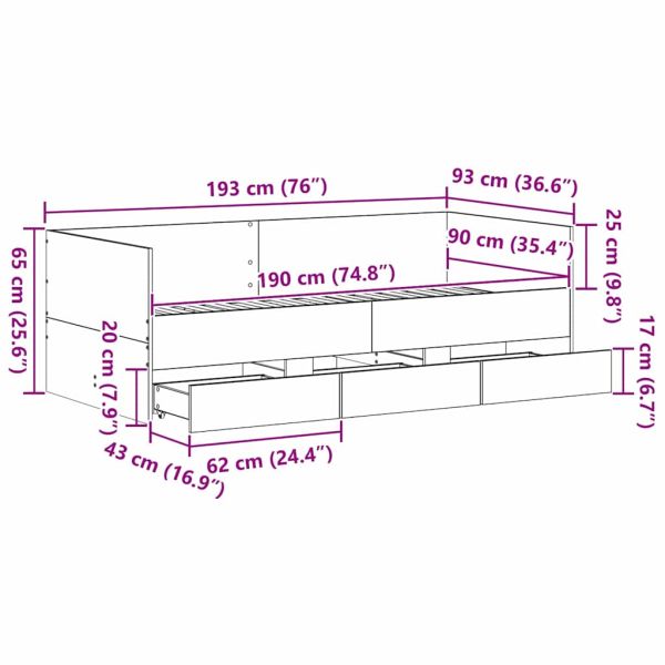 Легло-диван с таблото Старо дърво 90 x 190 cm Инженерно дърво