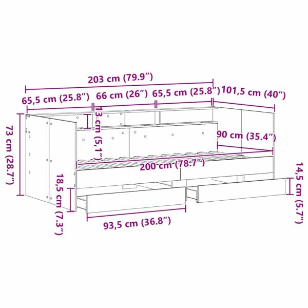 Легло-диван с таблото Черния дъб 90 x 200 cm Инженерно дърво