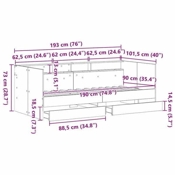 Легло-диван с таблото Старо дърво 90 x 190 cm Инженерно дърво