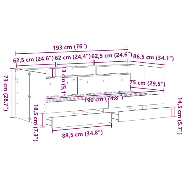 Легло-диван с таблото Черния дъб 75 x 190 cm Инженерно дърво