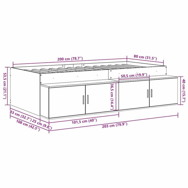 Легло с място за съхранение Бетонно сиво 80 x 200 cm
