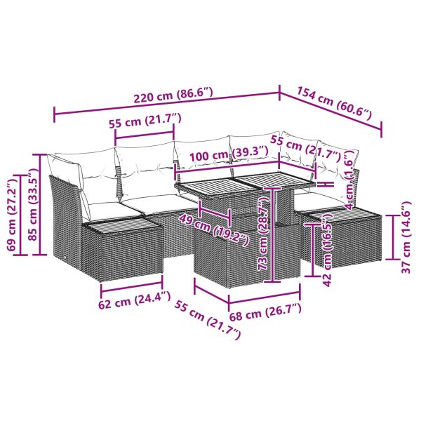 Градински Софа Комплект със съхранение 10 pcs Черно Полиратан
