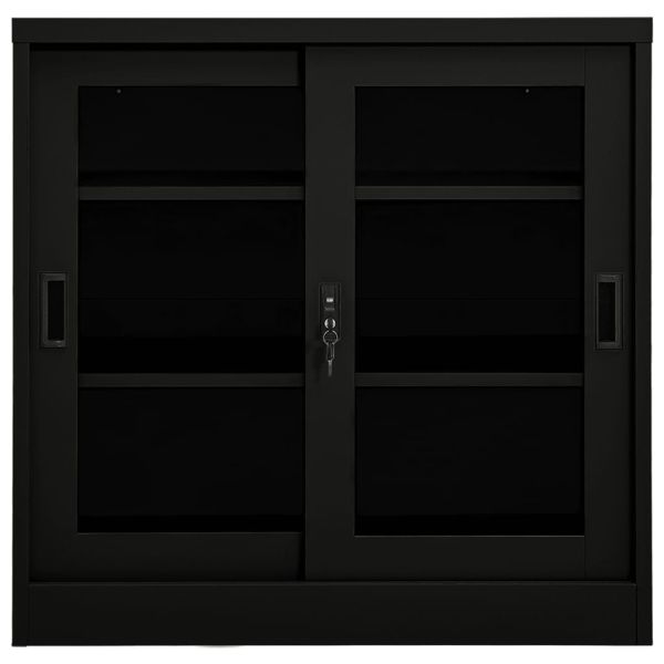 Шкаф с плъзгаща врата, черен, 90x40x90 см, стомана