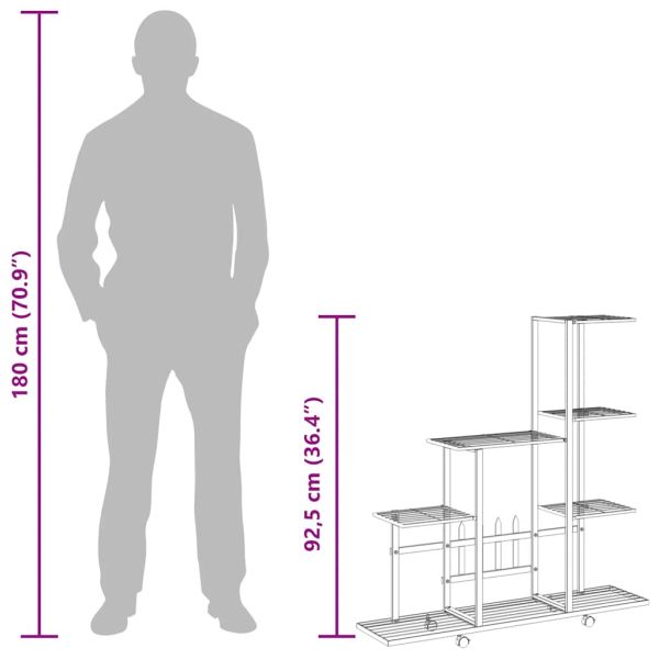 Цветарник на колела, 94,5x25x92,5 см, черен, метал