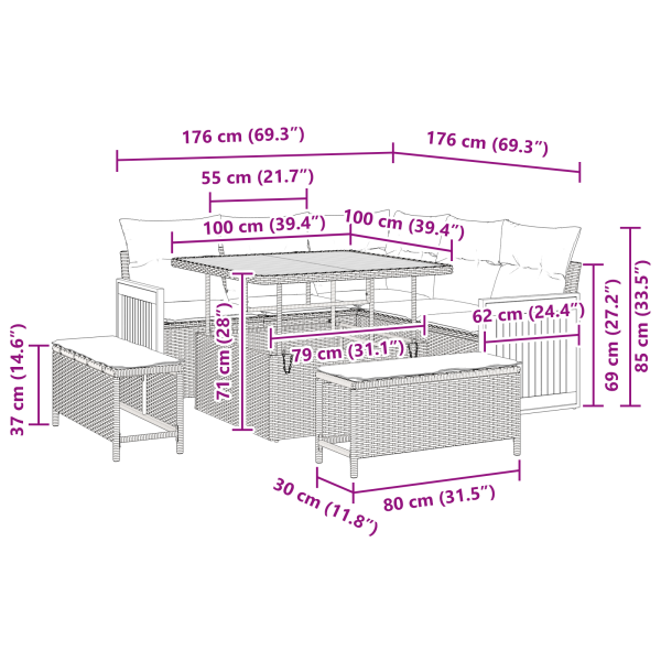 Градински Софа Комплект с възглавница 8 pcs Черно