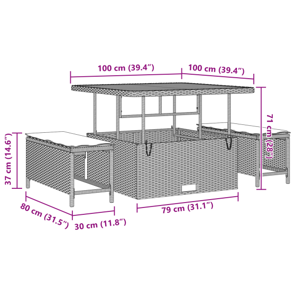 Градински Софа Комплект с възглавница 8 pcs Черно