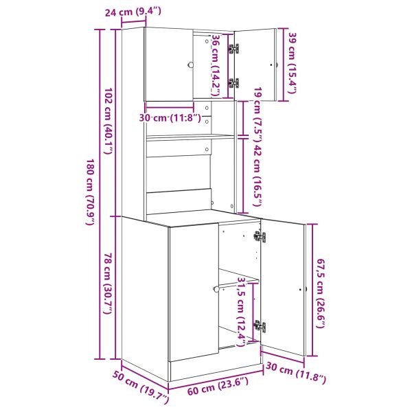 Кухненски сървър с рафт 2 pcs Черния дъб 60 x 50 x 180 см
