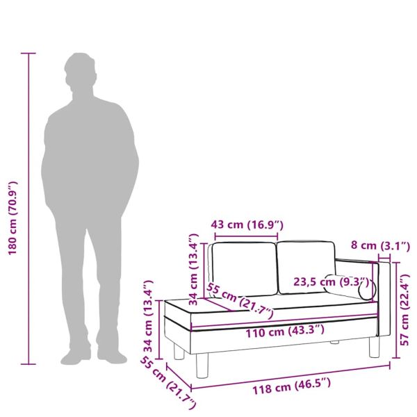 Кушетка с възглавници и болстер светлосива кадифе