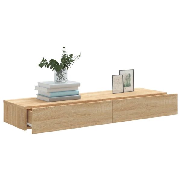 ТВ шкаф с LED осветление, 2 бр, дъб сонома, 60x35x15,5 см