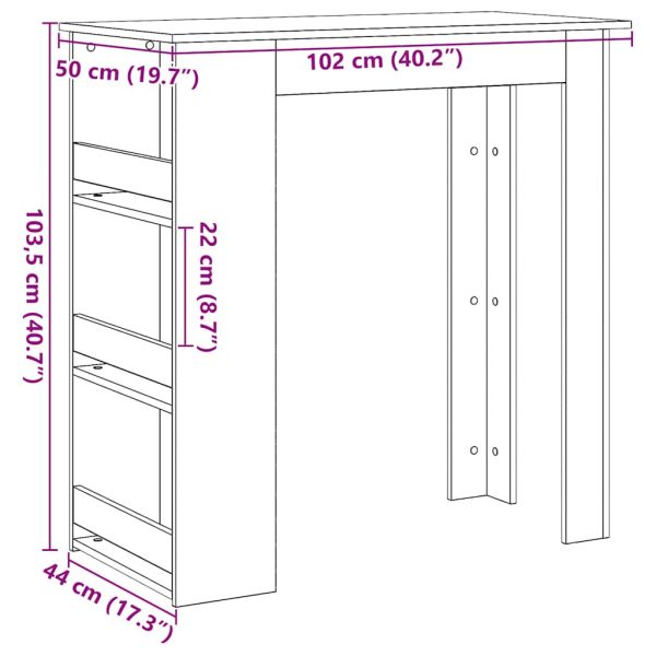Бар маса с рафтове, черно и дъб, 102x50x103,5 см
