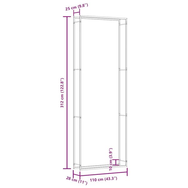 Стойка за дърва за огрев, черен мат, 110x28x312 см, стомана