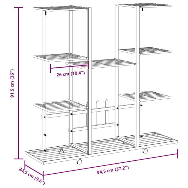 Стойка за цветя на колела 94,5x24,5x91,5 см бяла желязо