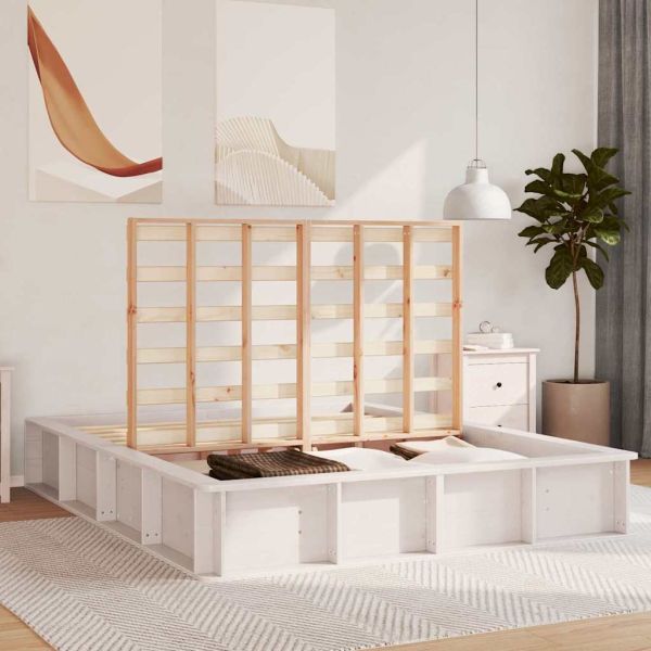 Рамка за легло Бяло 150 x 200 cm Солидно борово дърво