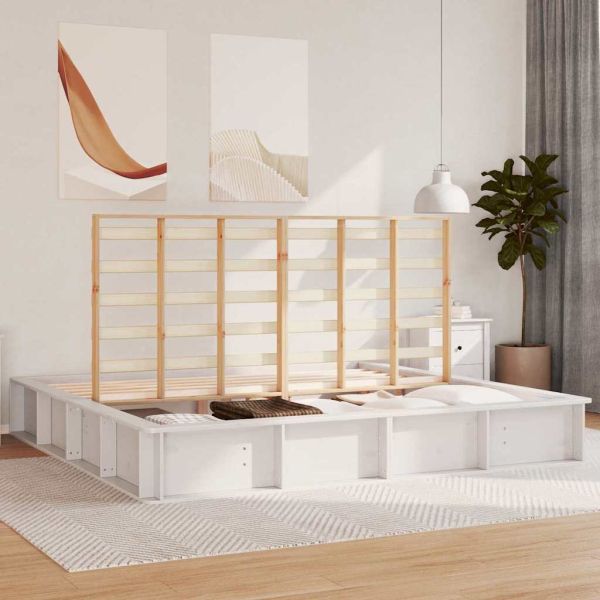 Рамка за легло Бяло 200 x 200 cm Солидно борово дърво