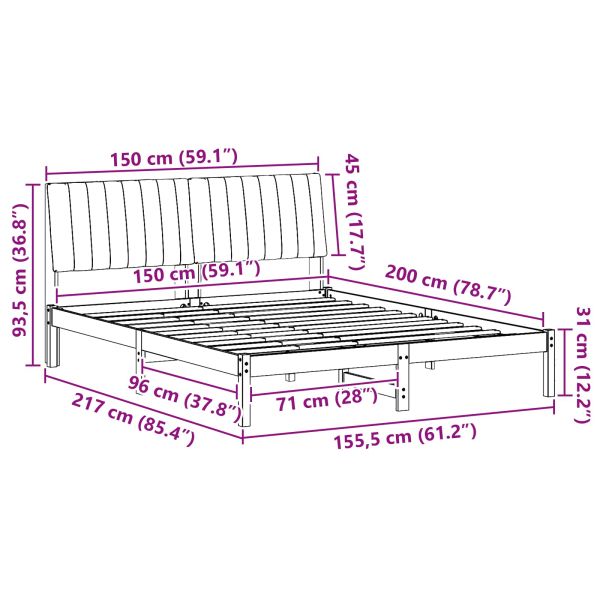 Рамка за легло Кафяво 150 x 200 cm Солидно борово дърво
