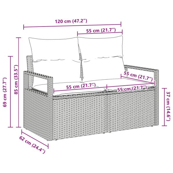 Градински диван с възглавница 120 x 62 x 69 см полиратан