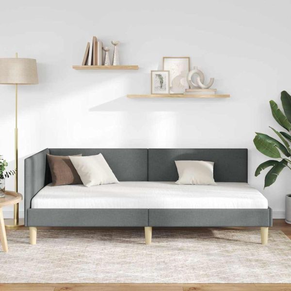 Ъглова рамка за легло Тъмен сив 90 см x 200 см Тъкан и шперплат