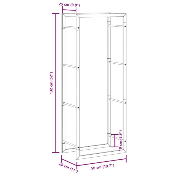 Стойка за дърва за огрев, черен мат, 50x28x132 см, стомана