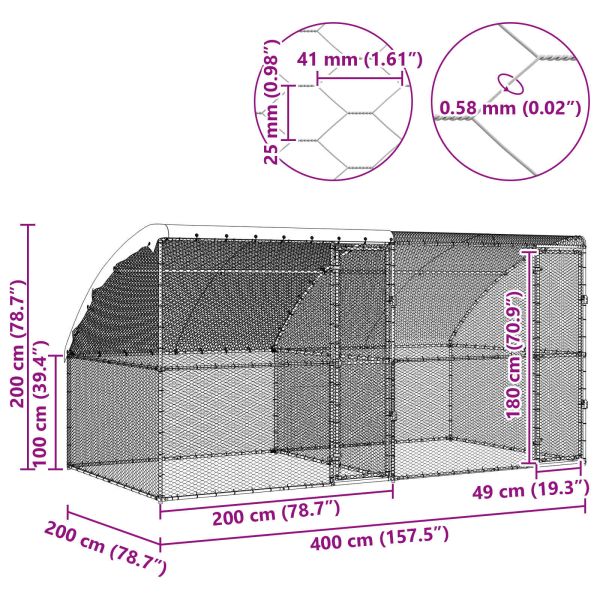 Клетка за пилета 2 pcs Сребрист 400 x 200 x 200 см Стомана и PE