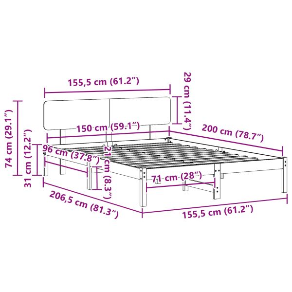 Рамка за легло с таблото Бяло 150 x 200 cm Солидно борово дърво