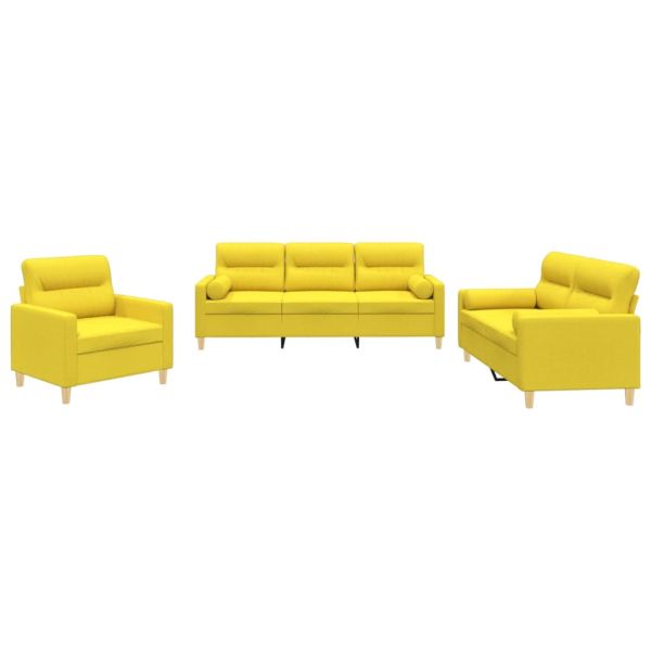 Комплект дивани 3 части с възглавници светложълт текстил