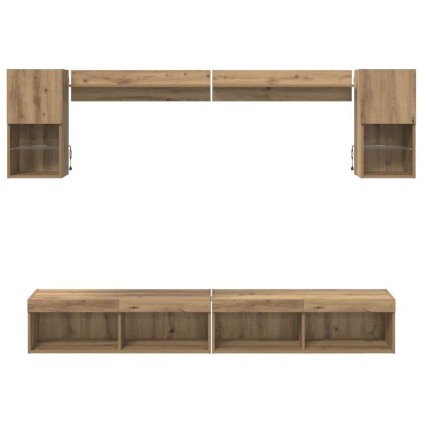 ТВ стенни единици с LED Монтиране на стена 6 pcs Дъб Инженерно дърво