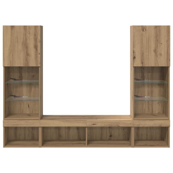 ТВ стенни единици с LED 5 pcs Дъб 40,5 x 30 x 102 см Инженерно дърво